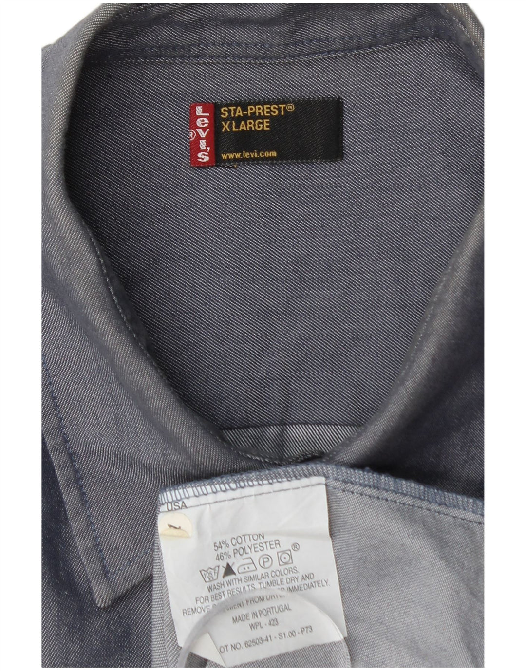 LEVI'S Mens Sta-Prest Shirt XL Blue Cotton