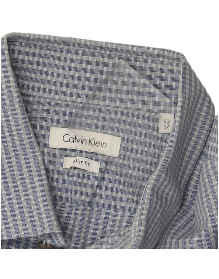 Calvin Klein Chemise slim fit pour homme Taille 43 17 XL Bleu à carreaux