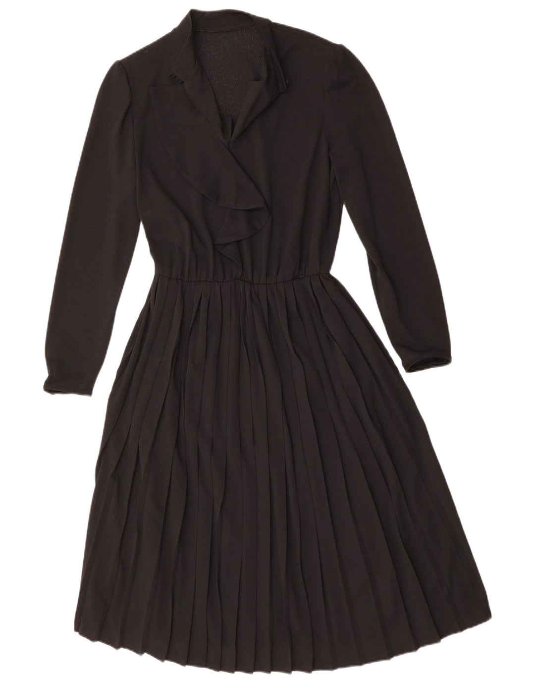 vintage Femmes Manches Longues A-Line Robe UK 12 Moyen Noir