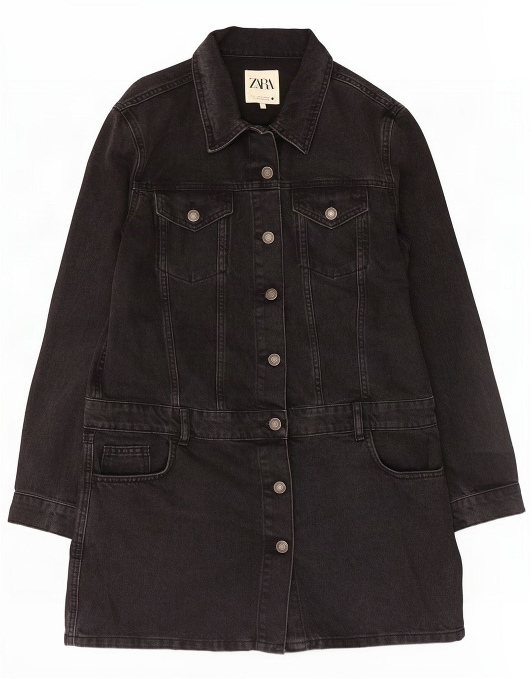 Zara Womens Denim Coat UK 14 Large Noir Coton