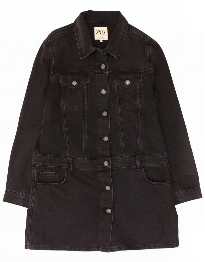 Zara Womens Denim Coat UK 14 Large Noir Coton