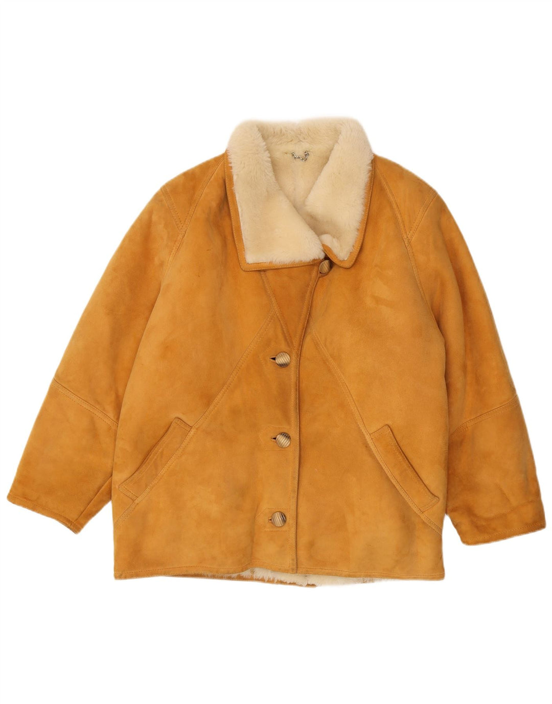 Veste Shearling Femme Vintage IT 46 Grand Shearling Brun
