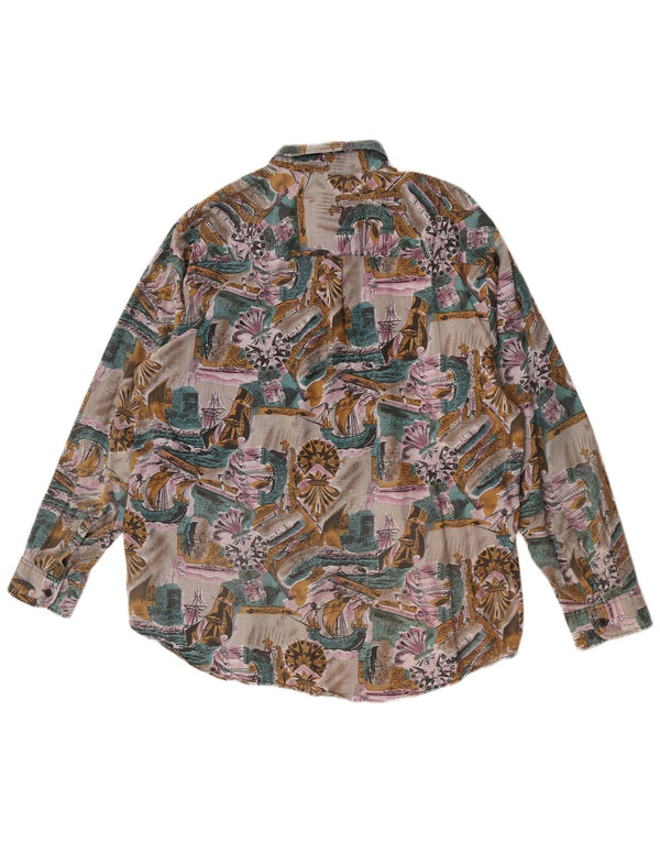 vintage Mens Abstract Pattern Shirt Taille 43/44 Grand Coton Multicolore
