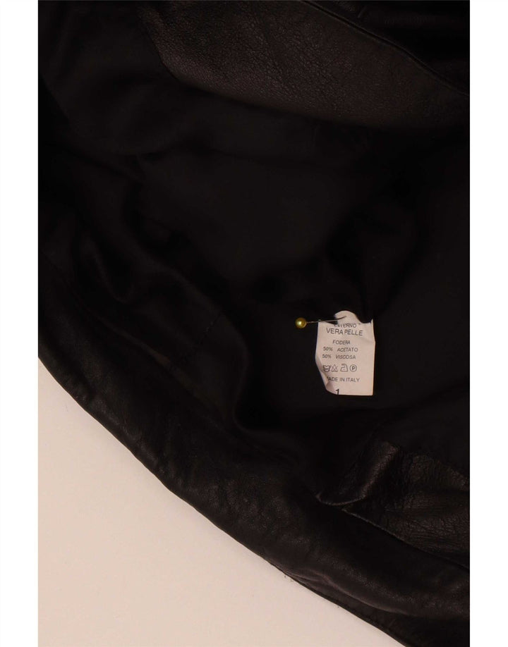 vintage Femme 1 Bouton Veste Blazer En Cuir IT 42 Moyen Noir