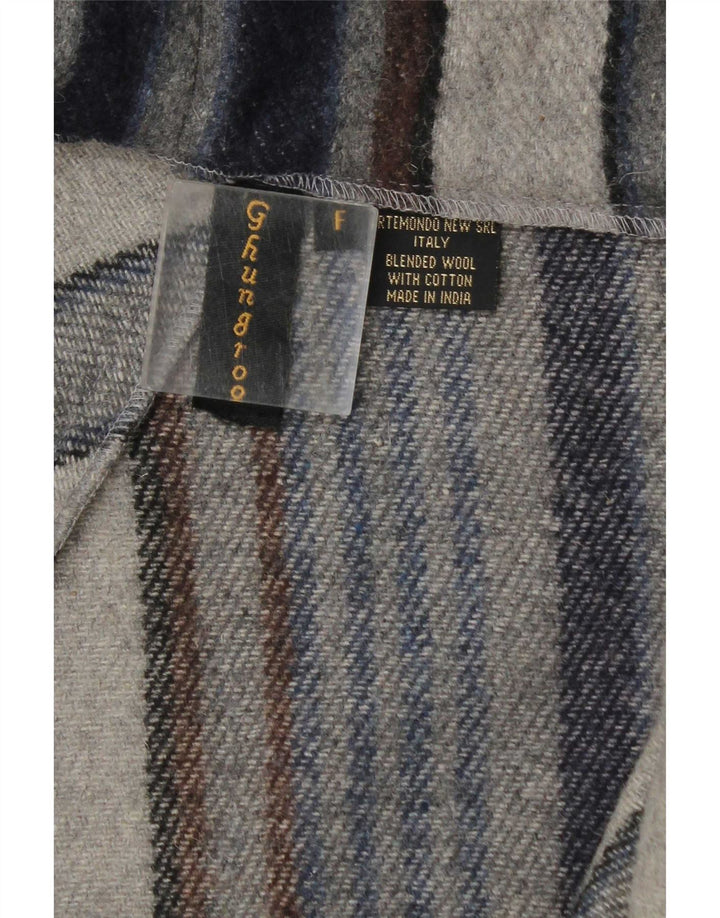 vintage Womens Open Overcoat UK 20 2XL Bleu Marine Rayé Laine