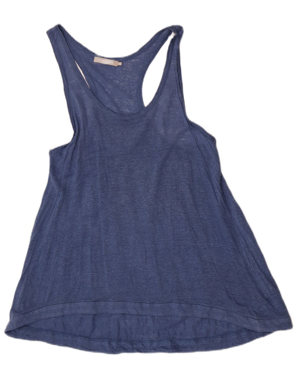 Stefanel Tunique sans manches pour femme UK 12 Lin bleu moyen