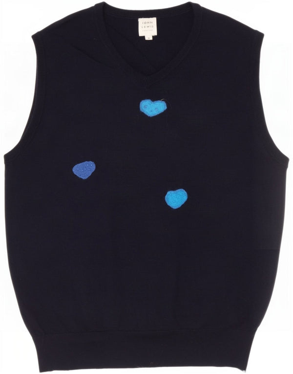 John Lewis Débardeur graphique pour femme UK 14 Laine mérinos bleu marine moyen