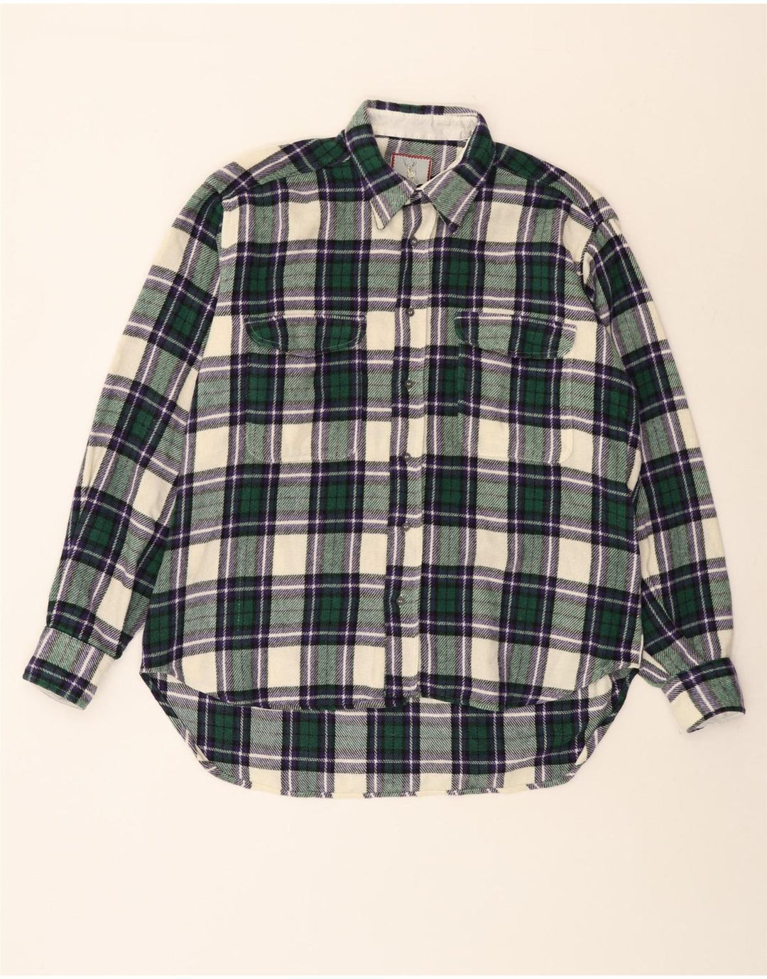 Benetton Chemise Flanelle XL Laine à Carreaux Vert Homme