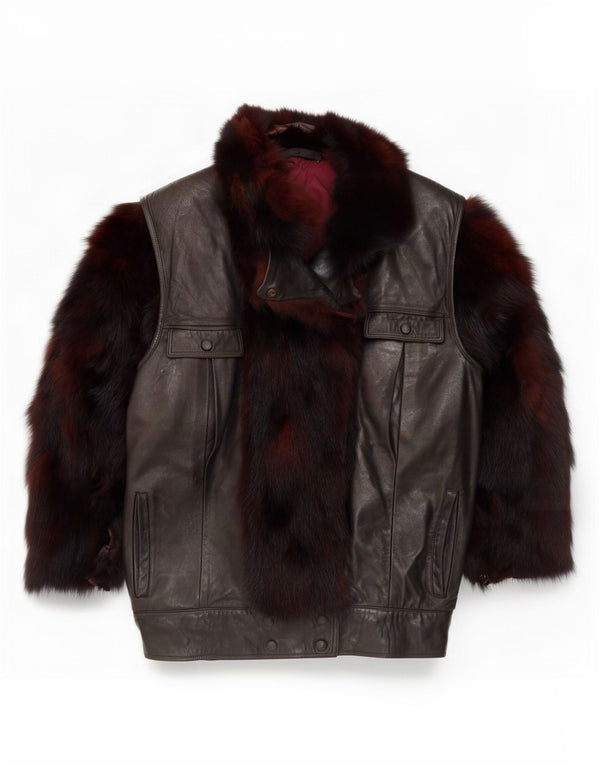Ruffo Veste en cuir surdimensionnée en fausse fourrure pour femme UK 18 XL Marron