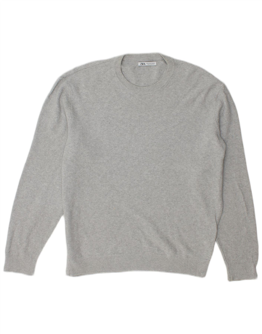 Zara Pull Col Rond Homme Gris Moyen Coton