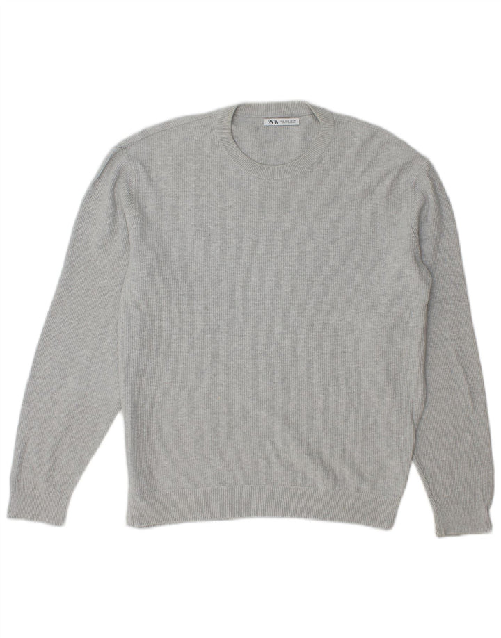 Zara Pull Col Rond Homme Gris Moyen Coton