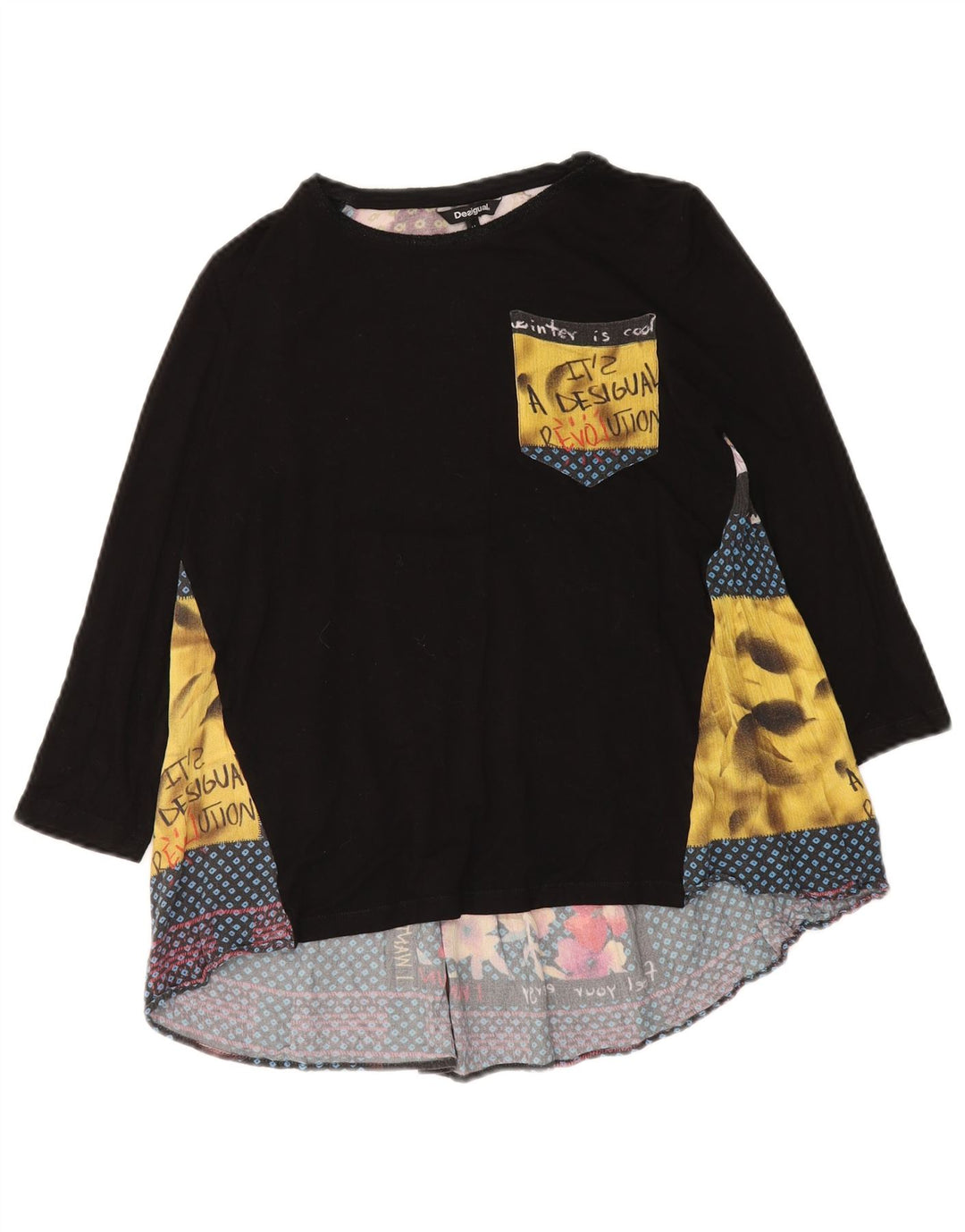 DESIGUAL Haut graphique à manches longues pour femme UK 42 Medium Noir Patchwork