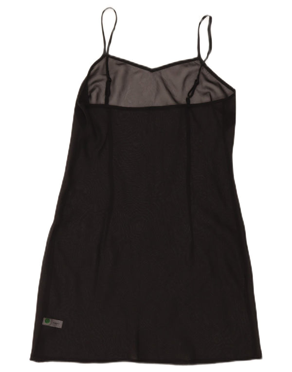 vintage Femmes Voir à travers Slip Dress UK 8 Petite Soie Noire
