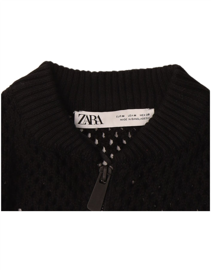 Zara Womens Crop See Through Cardigan Pull UK 12 Moyen Noir