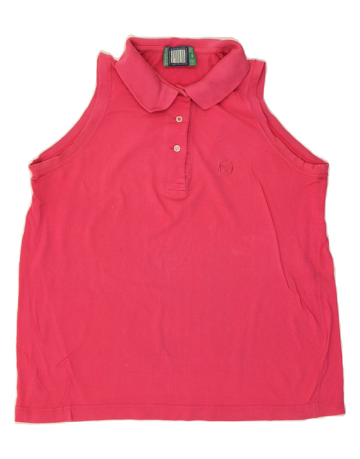 SERGIO TACCHINI Womens Sleeveless Polo Shirt UK 14 Medium Pink Vintage Sergio Tacchini and Second-Hand Sergio Tacchini from Messina Hembry 