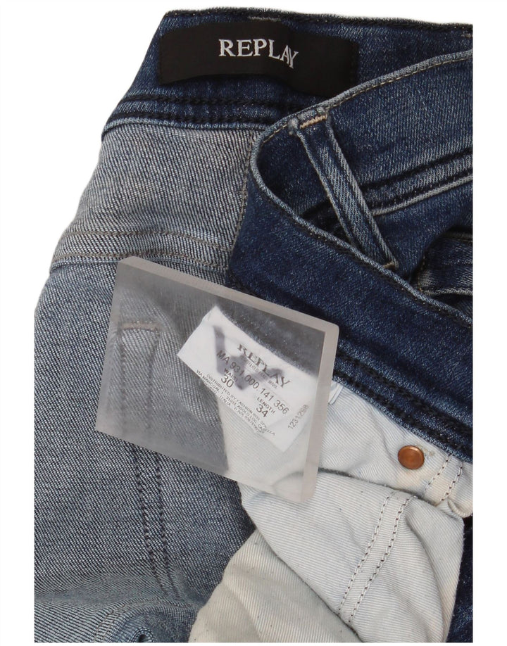 Replay Jean Slim Court Déchiré Femme W30 L26 Bleu
