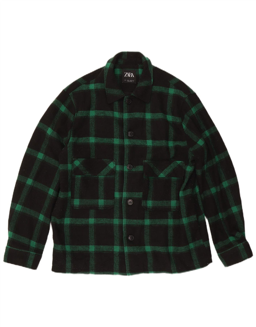 Zara Veste utilitaire Patch pour homme UK 40 Grand carreaux verts en polyester