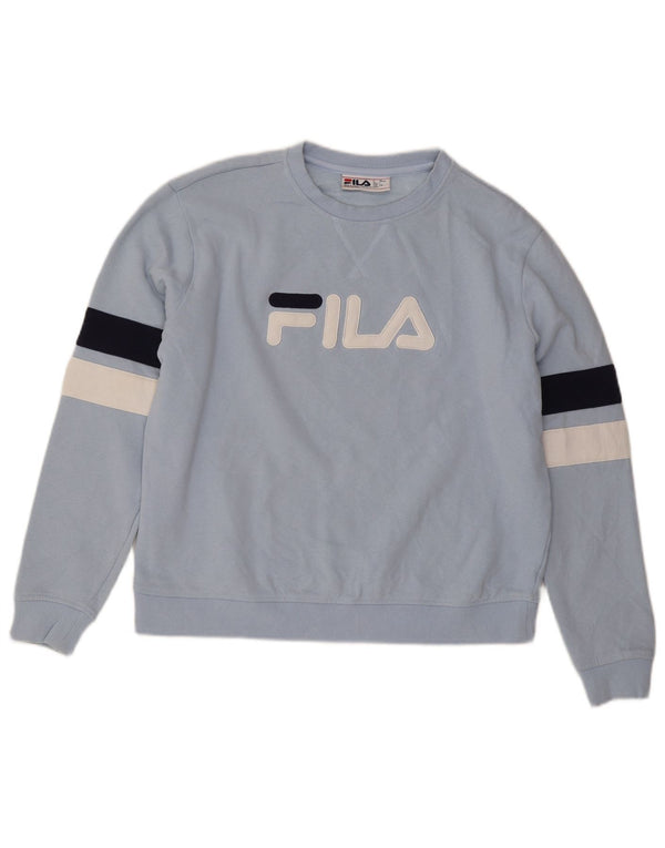 Fila Womens Graphic Sweatshirt Jumper UK 16 Large Bleu Colorblock Coton
