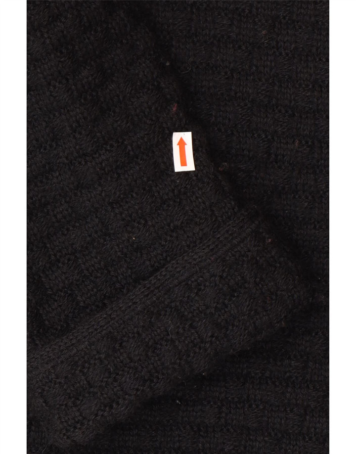 vintage Femme Cardigan Pull UK 12 Laine Noire Moyenne