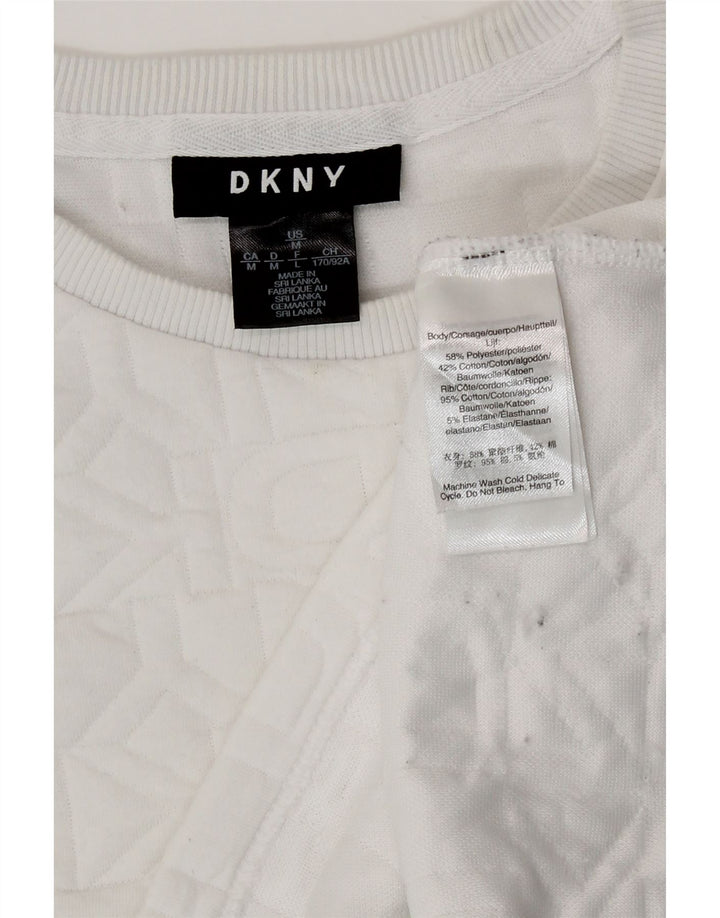 Dkny Femmes Crop Graphic Sweatshirt Jumper UK 14 Moyen Blanc Polyester