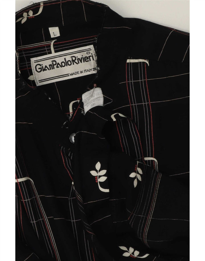 chemise à manches courtes vintage pour hommes grande viscose géométrique noire