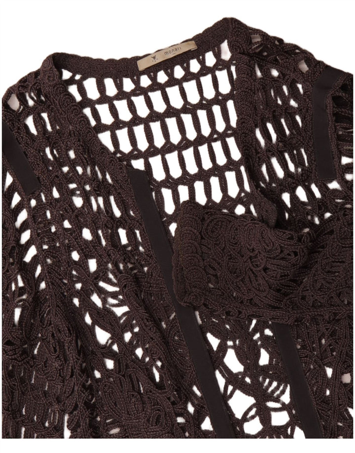 MONARI Haut transparent à manches longues en crochet pour femme UK 14 Large Gris