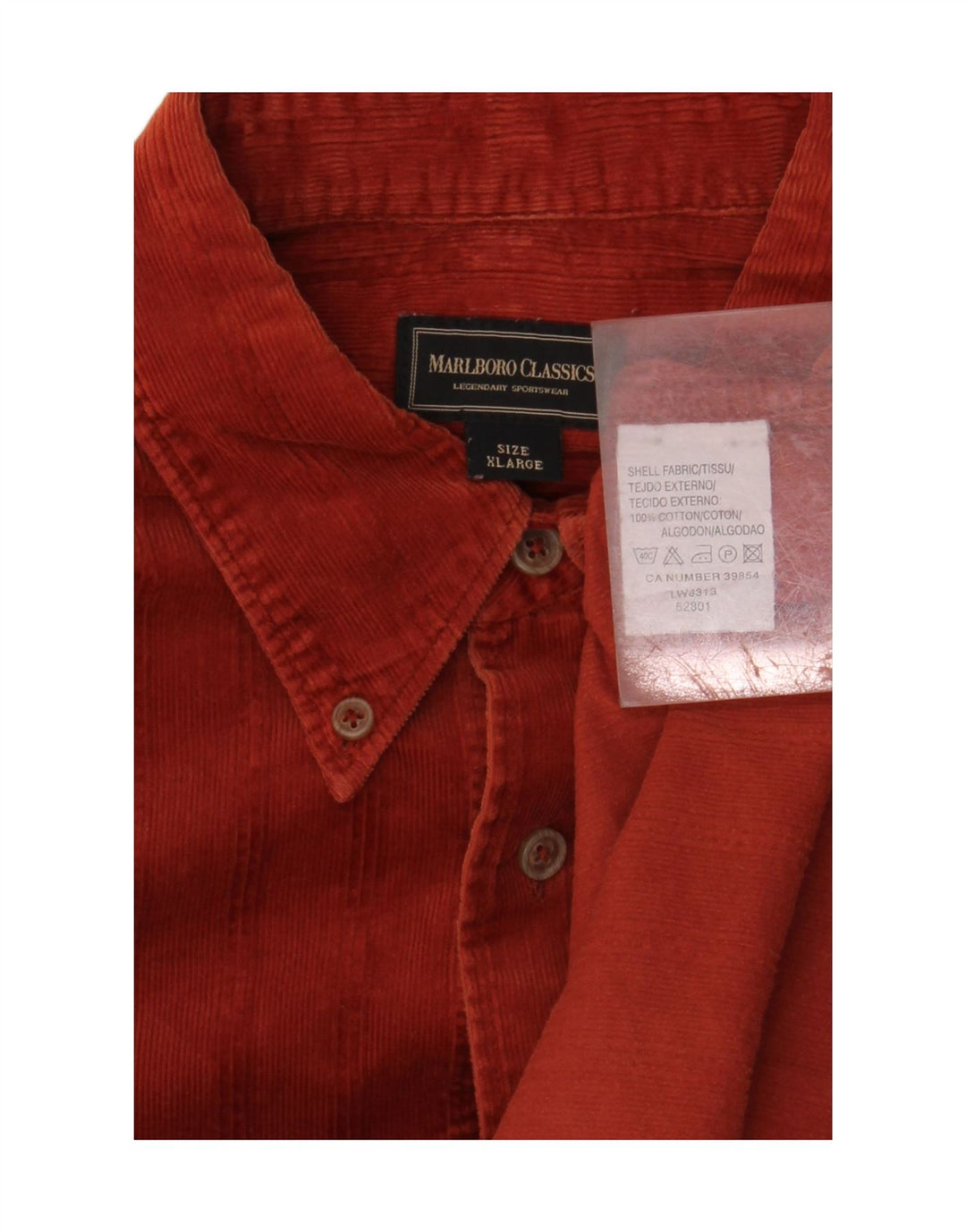 MARLBORO CLASSICS Chemise Velours Côtelé Homme XL Rouge Coton