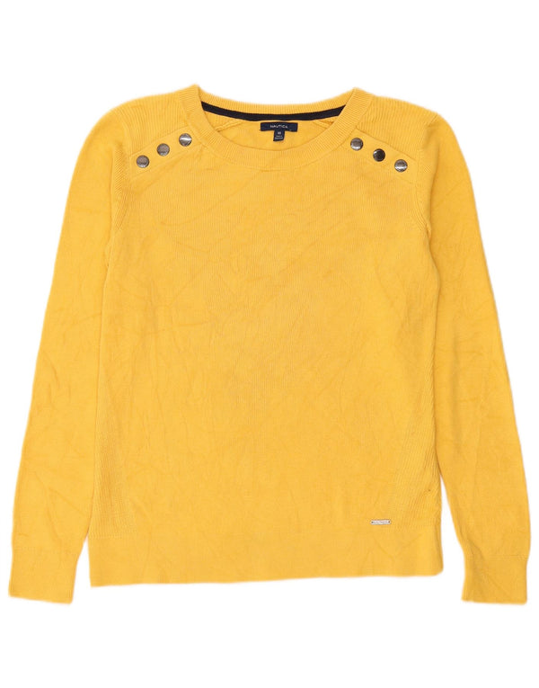 Nautica Pull surdimensionné à col bateau pour femme UK 6 XS en coton jaune