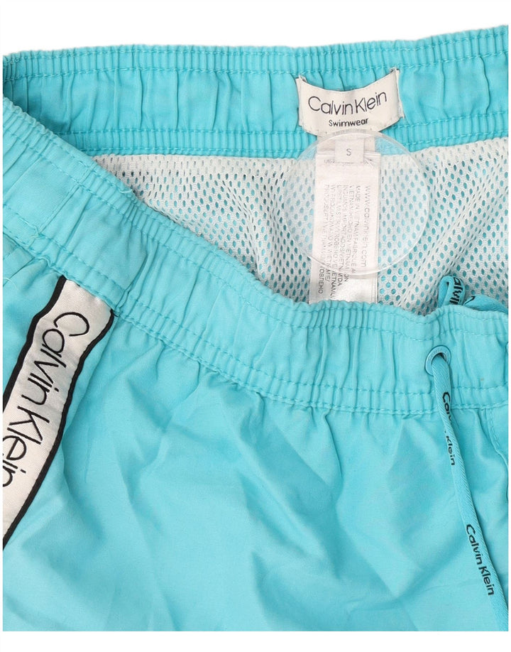 Calvin Klein Mens Graphic Swimming Shorts Small  Blue Colourblock Polyester