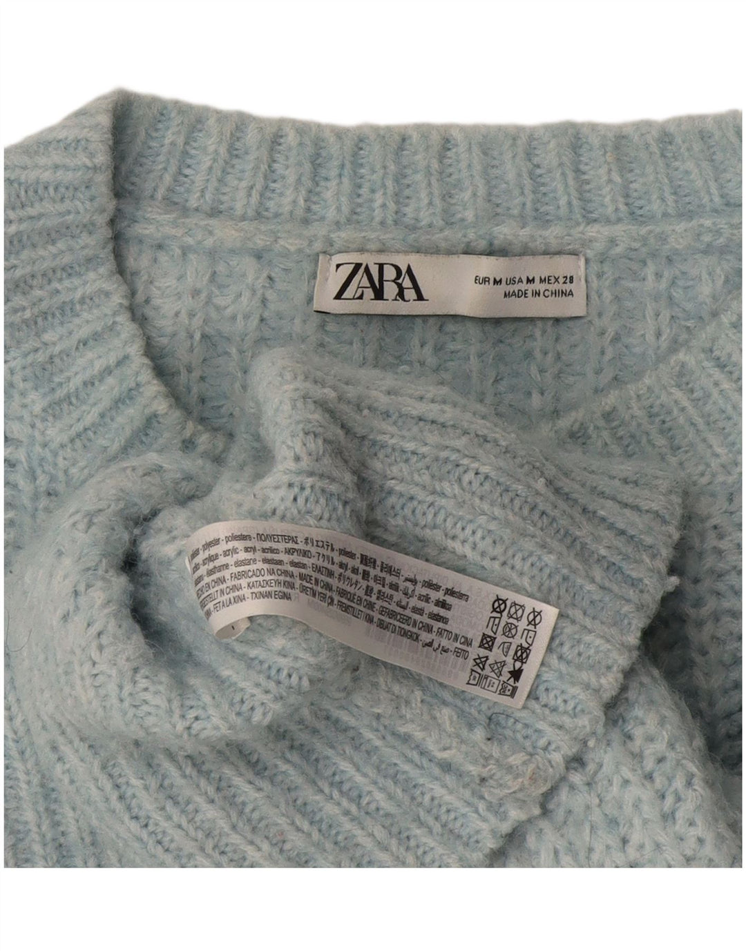 Zara Pull surdimensionné à col bateau pour femme UK 14 Bleu moyen Polyester