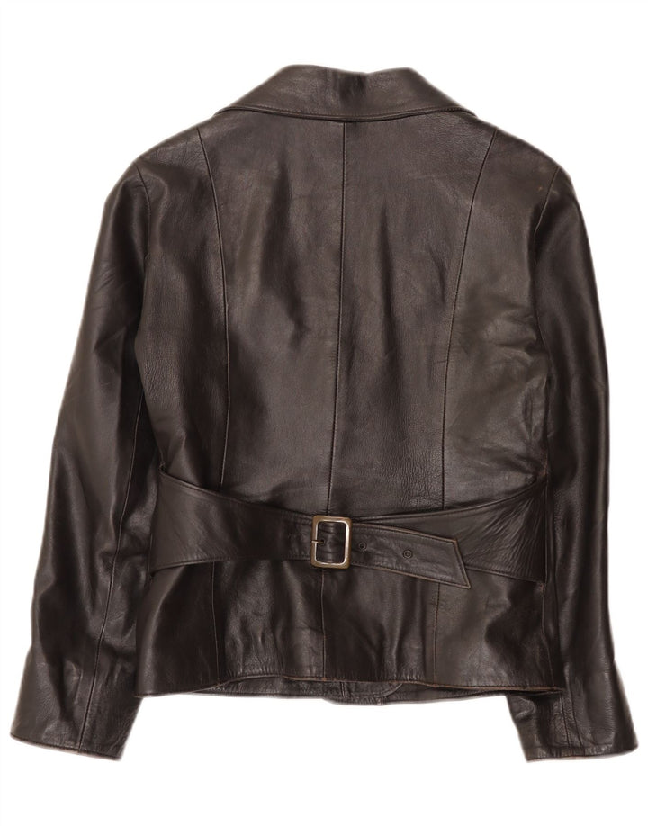 vintage Femme 1 Bouton Veste Blazer En Cuir IT 46 Grand Noir