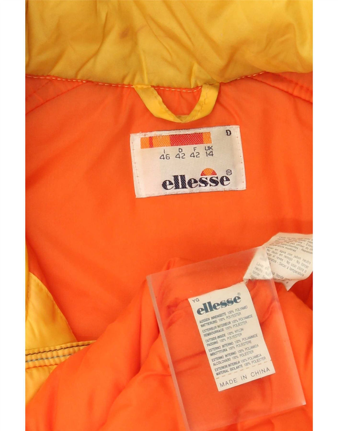 Ellesse Veste de ski surdimensionnée à capuche pour femme UK 14 Large Yellow Colourblock