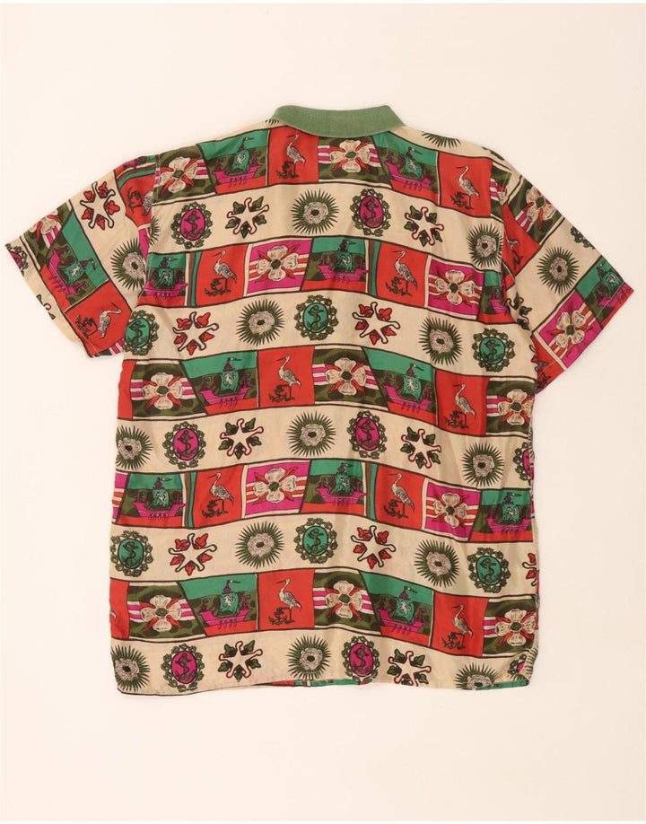 Vintage Homme Motif Abstrait Pull Chemise Grand Multicolore