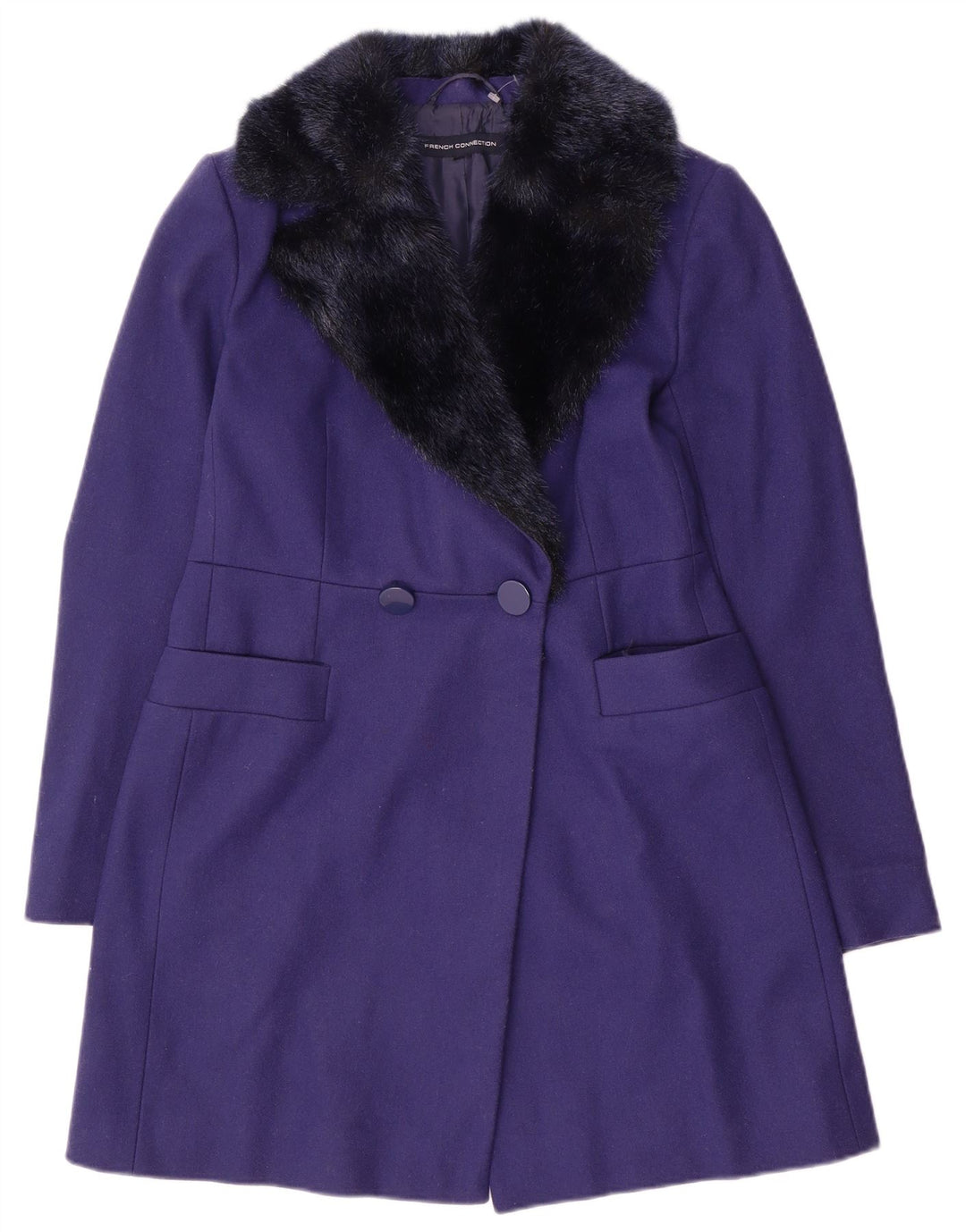 French Connection Manteau croisé pour femme UK 10 Petite laine violette