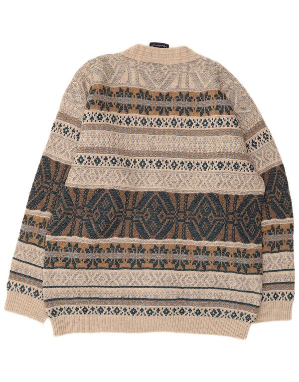 North Pole Cardigan pour homme en laine Fair Isle Beige Large