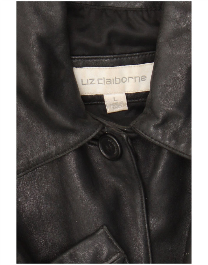 Liz Claiborne Manteau en cuir pour femme UK 16 Grand cuir noir
