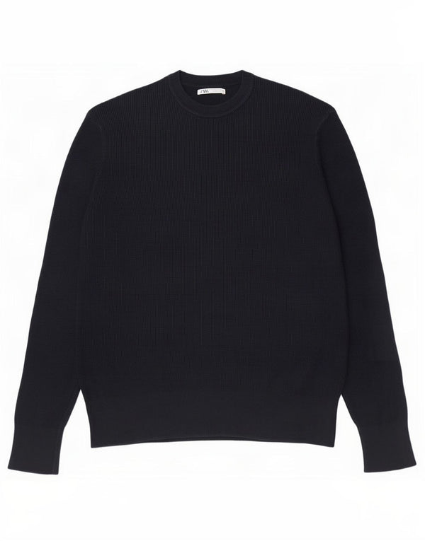 Zara Mens Crew Neck Jumper Sweater Medium Navy Blue