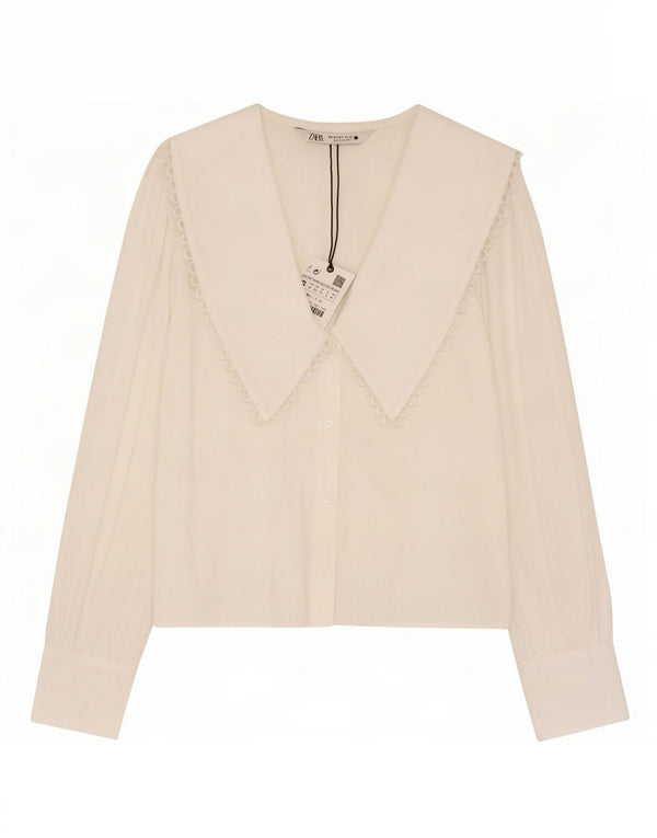Zara Chemise Chemisier Femme UK 10 Petit Coton Blanc