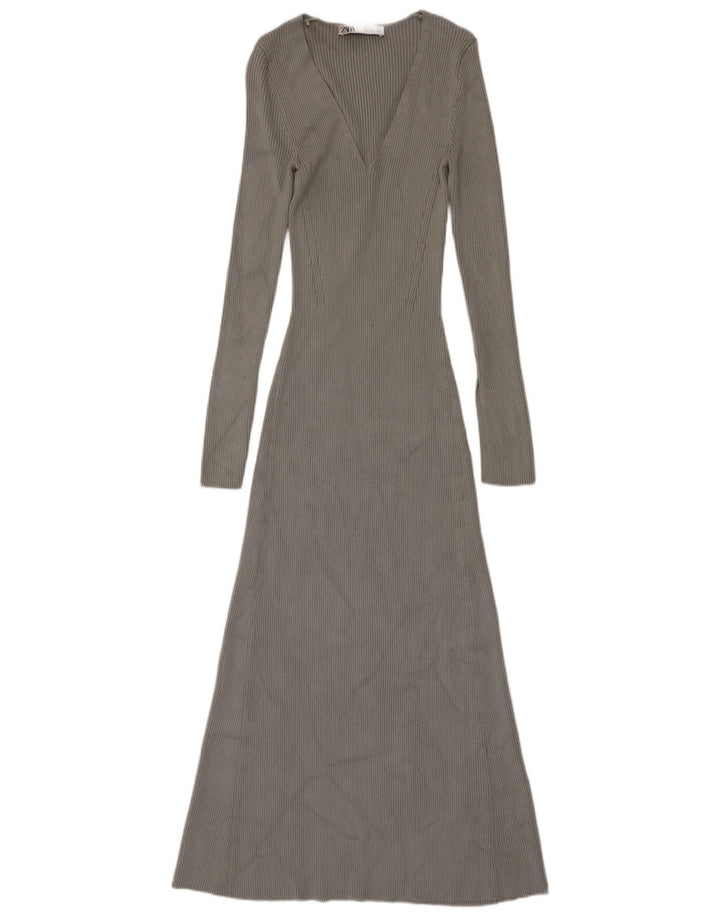Zara Femme Maxi Robe Pull UK 8 Petit Gris Viscose