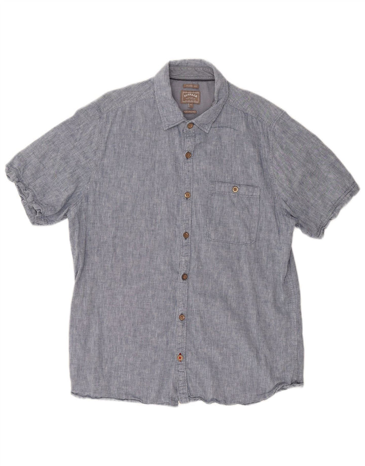 FAT FACE Mens Classic Fit Short Sleeve Shirt Medium Blue