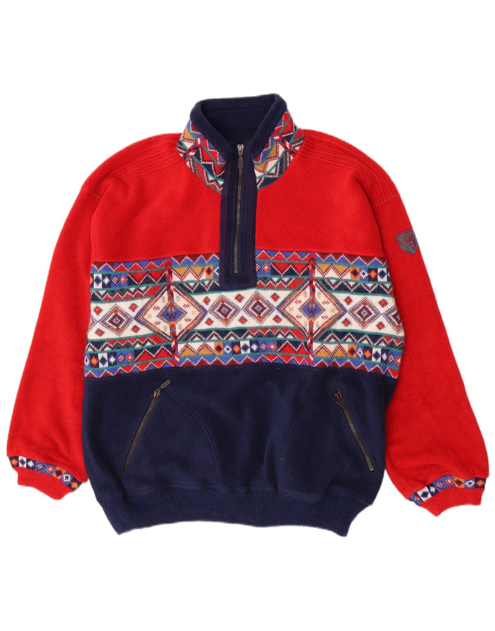 Silvy Pull polaire à col zippé pour homme en polyester géométrique rouge