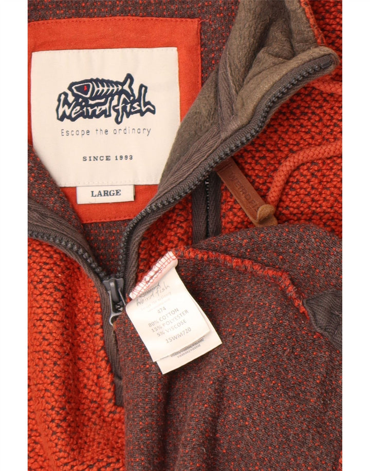 Weird Fish Pull à col zippé pour homme en coton orange Taille L