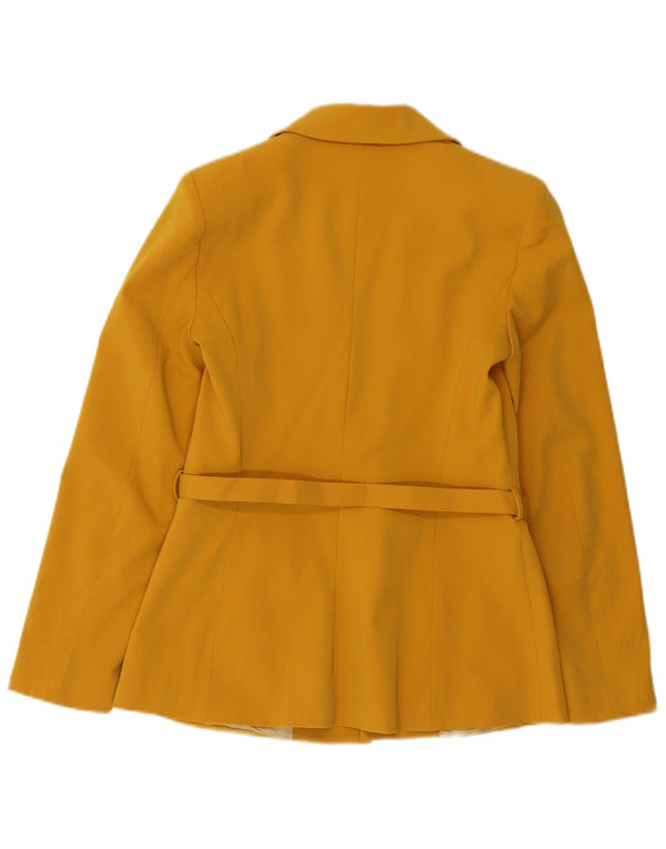Zara Femme Blazer Ceinturé Veste UK 10 Petit Jaune Polyester