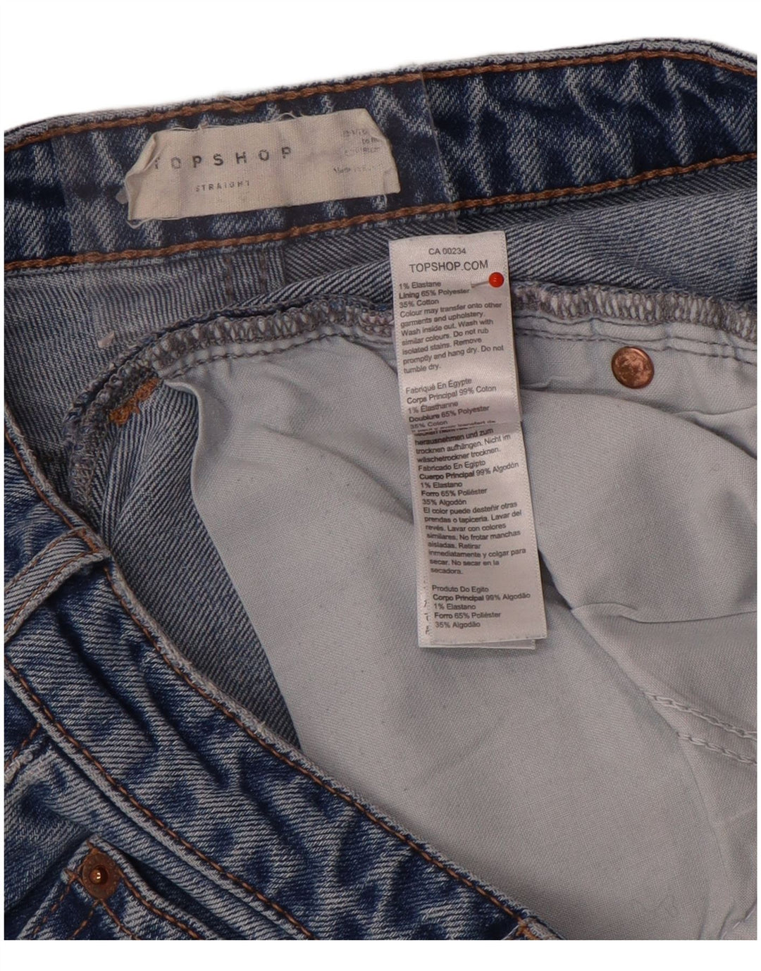 Topshop Jean droit femme W30 L26 bleu polyester