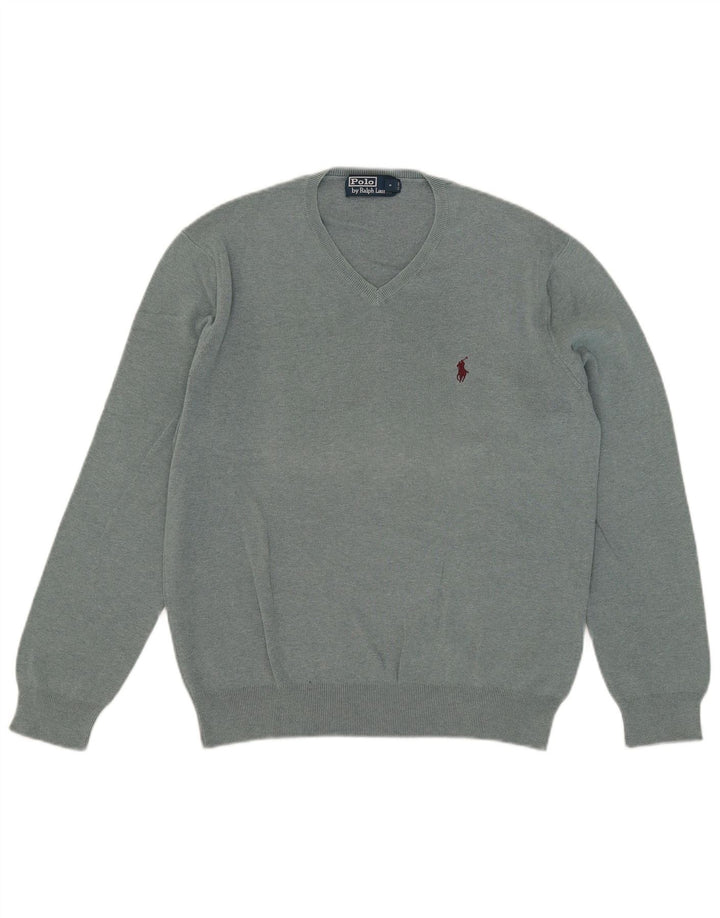Polo Ralph Lauren Pull Col V Homme Gris Moyen Coton