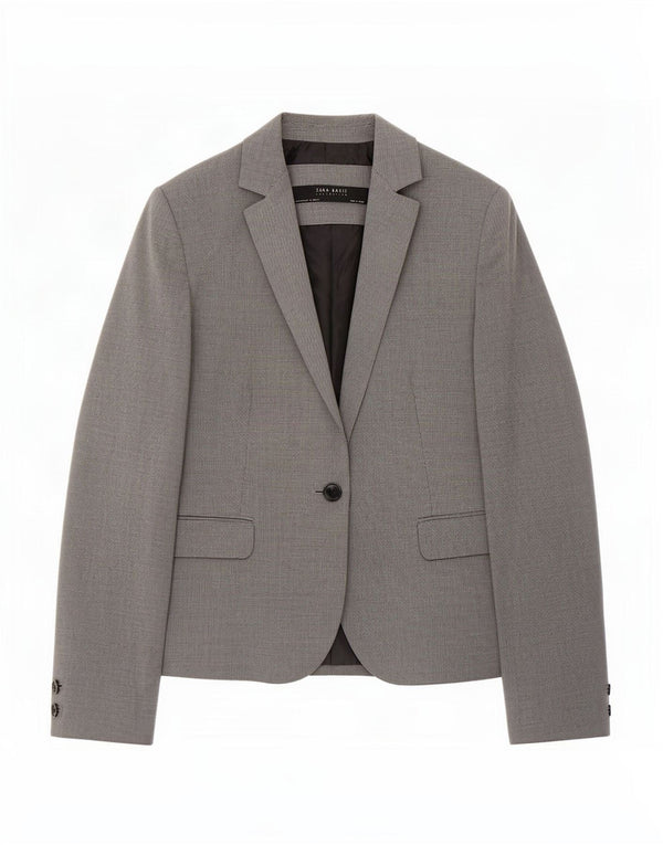 Zara Veste Blazer 1 Bouton Femme EU 42 Grand Gris Pied-de-Poule Polyester