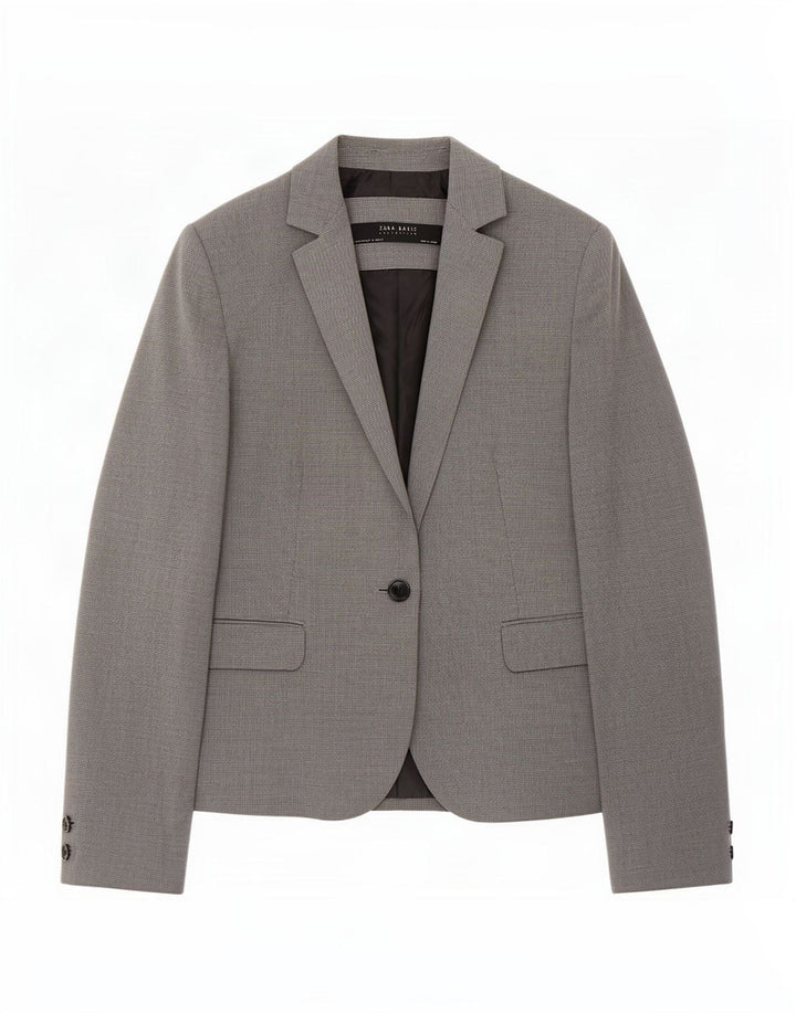 Zara Veste Blazer 1 Bouton Femme EU 42 Grand Gris Pied-de-Poule Polyester