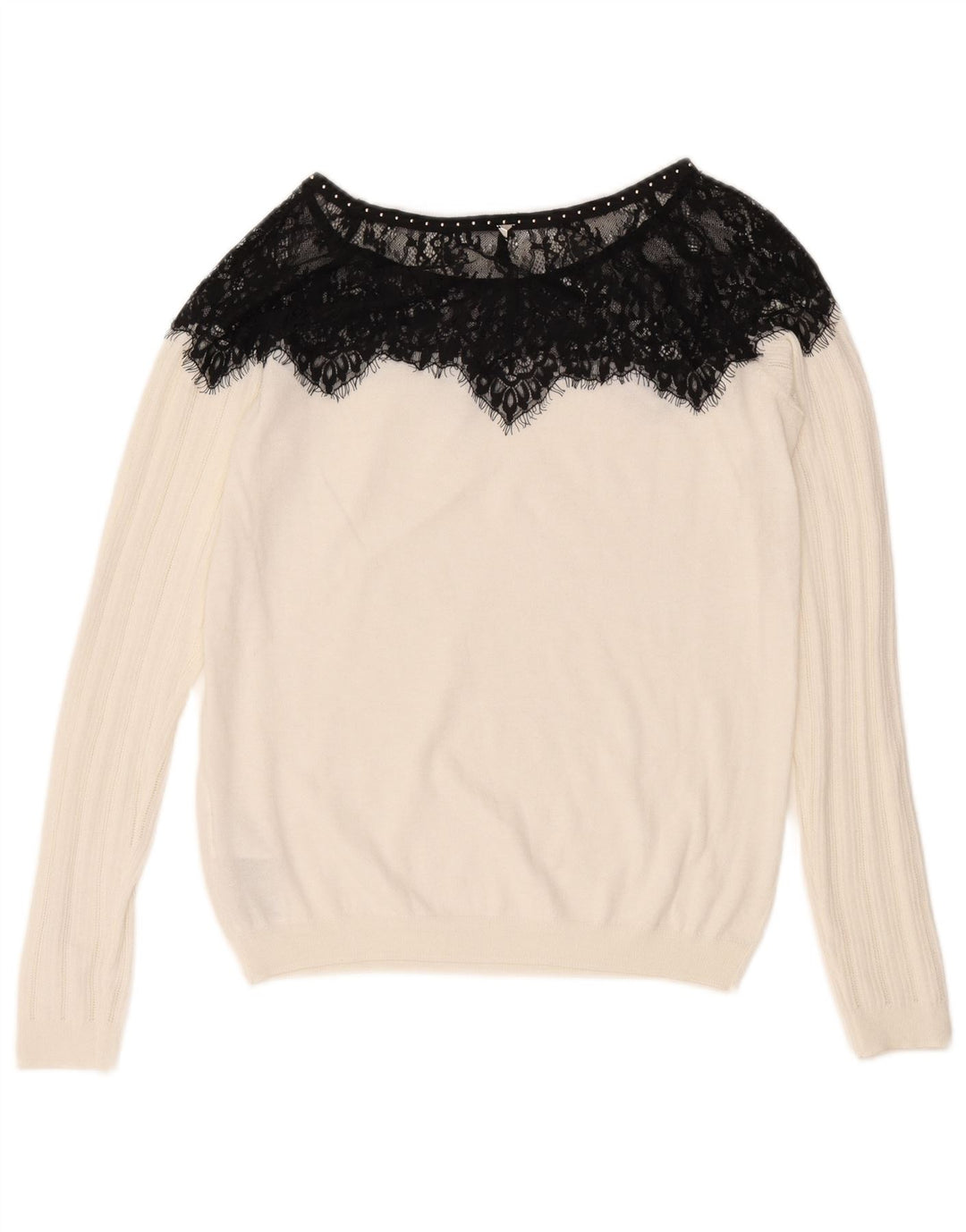 Guess Pull col bateau pour femme UK 12 Medium Blanc Colourblock