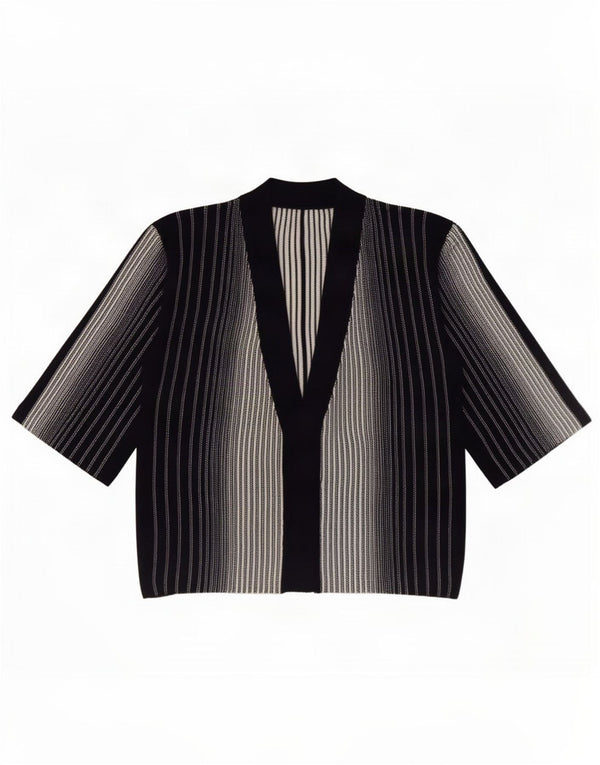 vintage Femme Cardigan Top UK 16 Grand Noir Rayé