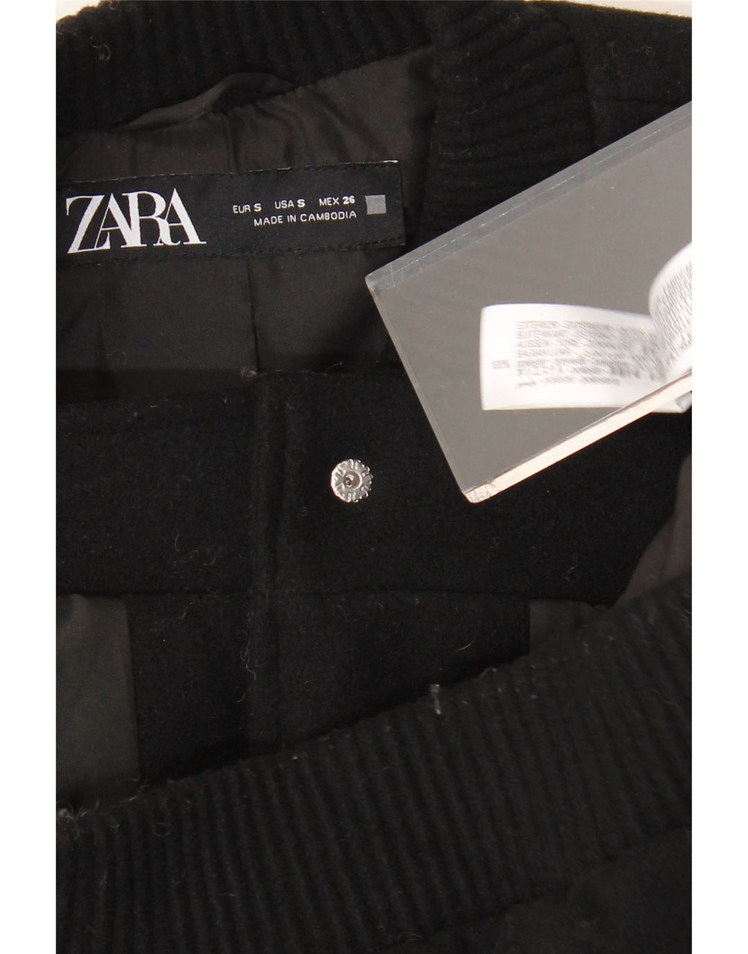 ZARA Veste bomber surdimensionnée pour femme UK 10 Petit Noir Polyester